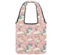 VAPOKF Unicorn with Rainbow Balloon Stars Canvas Tote Bags, Women's Shoulder Handbags, Large Reusable Carry Bag Shoulder Bag for School Work Office Travel Shopping Casual