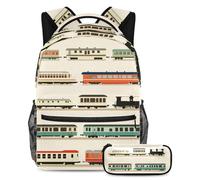 VAPOKF Various of Trains School Bag Set for Teen Girls Boys Kids, Student Bookbag Backpack Rucksack with Pencil Case for Primary Secondary Junior High School