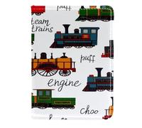 VAPOKF Vinatage Steam Trains Passport Holder Travel Wallet Leather Card Case Cover, 11.5x16.5cm