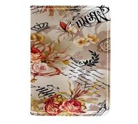 VAPOKF Vintage Background with Butterfly Roses Crown Passport Holder Travel Wallet Leather Card Case Cover, 11.5x16.5cm