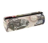 VAPOKF Vintage London Postcard Pencil Cases, PU Leather Pen Bag Student Stationery Organiser Bag Makeup Pouch for Women Girls Boys Kids School Office Supplies