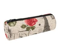 VAPOKF Vintage Paris Tower Roses Postcard Pen Pencil Case Coin Purse Cosmetic Makeup Bag for Student Stationery School Office Storage
