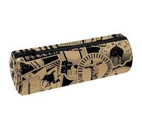 VAPOKF Vintage Paris Travel Landmark Labels Pencil Cases, PU Leather Pen Bag Student Stationery Organiser Bag Makeup Pouch for Women Girls Boys Kids School Office Supplies