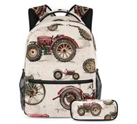 VAPOKF Vintage Tractors Farm Machinery School Bag Set for Teen Girls Boys Kids, Student Bookbag Backpack Rucksack with Pencil Case for Primary Secondary Junior High School