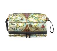 VAPOKF Vintage World Atlas Map Pirate Adventures Pattern Cosmetic Bag for Women and Girls, Travel Toiletry Bag Makeup Handy Pouch Organizer Bag with Brush Compartment