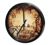 VAPOKF Wall Clock Silent Non Ticking Quartz Battery Operated Round Wall Clocks Home/Kitchen/Office/School Clock, Vintage Pirate Nautical Map Compass
