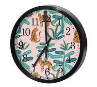 VAPOKF Wall Clock Silent Non Ticking Quartz Battery Operated Round Wall Clocks Home/Kitchen/Office/School Clock, Jungle Leopard