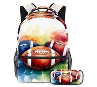 VAPOKF Watercolor American Football School Bag Set for Teen Girls Boys Kids, Student Bookbag Backpack Rucksack with Pencil Case for Primary Secondary Junior High School