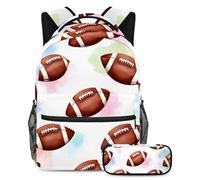VAPOKF Watercolor American Footballs Pattern School Bag Set for Teen Girls Boys Kids, Student Bookbag Backpack Rucksack with Pencil Case for Primary Secondary Junior High School