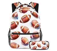 VAPOKF Watercolor American Footballs School Bag Set for Teen Girls Boys Kids, Student Bookbag Backpack Rucksack with Pencil Case for Primary Secondary Junior High School