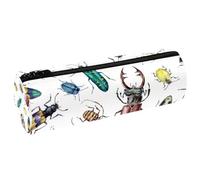 VAPOKF Watercolor Beetles Bugs Insect Leather Barrel Pen Pencil Case Coin Purse Cosmetic Makeup Bag for Student Stationery School Office Storage