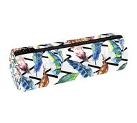 VAPOKF Watercolor Bird Feather Pencil Cases, PU Leather Pen Bag Student Stationery Organiser Bag Makeup Pouch for Women Girls Boys Kids School Office Supplies