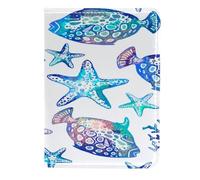 VAPOKF Watercolor Exotic Fish Starfish Coral Passport Holder Travel Wallet Leather Card Case Cover, 11.5x16.5cm