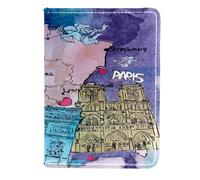 VAPOKF Watercolor Map of France Passport Holder Travel Wallet Leather Card Case Cover, 11.5x16.5cm