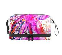 VAPOKF Watercolor Octopus Cosmetic Bag for Women and Girls, Travel Toiletry Bag Makeup Handy Pouch Organizer Bag with Brush Compartment