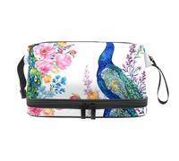 VAPOKF Watercolor Peacock Birds Cosmetic Bag for Women and Girls, Travel Toiletry Bag Makeup Handy Pouch Organizer Bag with Brush Compartment