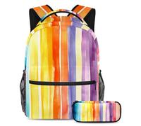 VAPOKF Watercolor Rainbow Lines Stripes School Bag Set for Teen Girls Boys Kids, Student Bookbag Backpack Rucksack with Pencil Case for Primary Secondary Junior High School