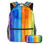 VAPOKF Watercolor Rainbow Striped School Bag Set for Teen Girls Boys Kids, Student Bookbag Backpack Rucksack with Pencil Case for Primary Secondary Junior High School