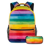 VAPOKF Watercolor Rainbow Stripes School Bag Set for Teen Girls Boys Kids, Student Bookbag Backpack Rucksack with Pencil Case for Primary Secondary Junior High School