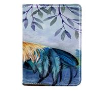 VAPOKF Watercolor Roosetr with Beautiful Feathers Passport Holder Travel Wallet Leather Card Case Cover, 11.5x16.5cm