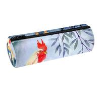 VAPOKF Watercolor Roosetr with Beautiful Feathers Print Pencil Cases, PU Leather Pen Bag Student Stationery Organiser Bag Makeup Pouch for Women Girls Boys Kids School Office Supplies