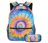 VAPOKF Watercolor Round Tie Dye School Bag Set for Teen Girls Boys Kids, Student Bookbag Backpack Rucksack with Pencil Case for Primary Secondary Junior High School