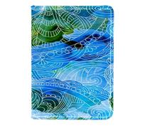 VAPOKF Watercolor Shell Blue Zen Art Passport Holder Travel Wallet Leather Card Case Cover, 11.5x16.5cm