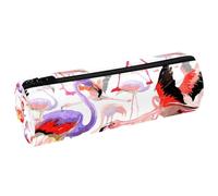 VAPOKF Watercolor Sky Bird Flamingo Print Pencil Cases, PU Leather Pen Bag Student Stationery Organiser Bag Makeup Pouch for Women Girls Boys Kids School Office Supplies