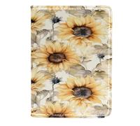 VAPOKF Watercolor Sunflower Seamless Pattern Passport Holder Travel Wallet Leather Card Case Cover, 11.5x16.5cm