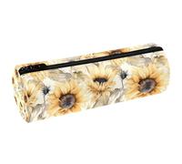 VAPOKF Watercolor Sunflower Seamless Pattern Pencil Cases, PU Leather Pen Bag Student Stationery Organiser Bag Makeup Pouch for Women Girls Boys Kids School Office Supplies
