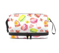 VAPOKF Watercolor Sweets Cakes Macaroons Donuts Pattern Cosmetic Bag for Women and Girls, Travel Toiletry Bag Makeup Handy Pouch Organizer Bag with Brush Compartment