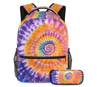 VAPOKF Watercolor Tie Dye Pattern School Bag Set for Teen Girls Boys Kids, Student Bookbag Backpack Rucksack with Pencil Case for Primary Secondary Junior High School