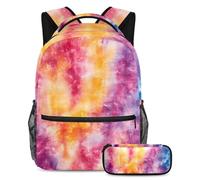 VAPOKF Watercolor Tie Dye School Bag Set for Teen Girls Boys Kids, Student Bookbag Backpack Rucksack with Pencil Case for Primary Secondary Junior High School