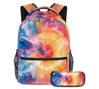VAPOKF Watercolor Tie Dye School Bag Set for Teen Girls Boys Kids, Student Bookbag Backpack Rucksack with Pencil Case for Primary Secondary Junior High School