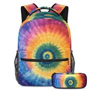 VAPOKF Watercolor Tie Dye Spiral School Bag Set for Teen Girls Boys Kids, Student Bookbag Backpack Rucksack with Pencil Case for Primary Secondary Junior High School