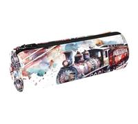VAPOKF Watercolor Trains on Railway Canvas Pen Pencil Case Coin Purse Cosmetic Makeup Bag for Student Stationery School Office Storage