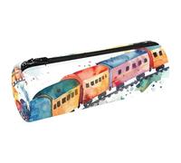 VAPOKF Watercolor Trains with Long Carriages Canvas Pen Pencil Case Coin Purse Cosmetic Makeup Bag for Student Stationery School Office Storage