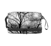 VAPOKF Weeping Willow Black White Cosmetic Bag for Women and Girls, Travel Toiletry Bag Makeup Handy Pouch Organizer Bag with Brush Compartment