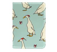 VAPOKF White Indian Runner Ducks in Santa Hats Passport Holder Travel Wallet Leather Card Case Cover, 11.5x16.5cm