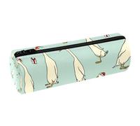 VAPOKF White Indian Runner Ducks in Santa Hats Pencil Cases, PU Leather Pen Bag Student Stationery Organiser Bag Makeup Pouch for Women Girls Boys Kids School Office Supplies
