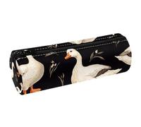 VAPOKF White Indian Runner Ducks Print Pencil Cases, PU Leather Pen Bag Student Stationery Organiser Bag Makeup Pouch for Women Girls Boys Kids School Office Supplies