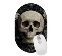 VAPOKF White Skull Flower Mouse Pad, 28×18 cm Mouse Mat, Oval Gaming Mousepad, Desk Mat with Rubber Base, Desk Pad Laptop for Office and Home
