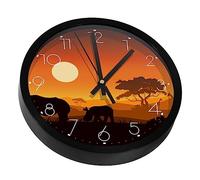 VAPOKF Wild African Rhino Sunset Silhouette Non-Ticking Wall Clocks, Battery Operated Silent Wall Clock for Bedroom Living Kitchen Office Home Art Decor