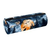 VAPOKF Wild Animals on Forest Silhouette Leather Barrel Pen Pencil Case Coin Purse Cosmetic Makeup Bag for Student Stationery School Office Storage