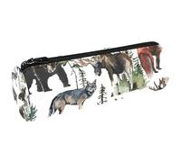 VAPOKF Wild Forest Animals Canvas Pen Pencil Case Coin Purse Cosmetic Makeup Bag for Student Stationery School Office Storage