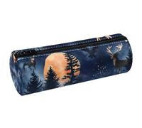 VAPOKF Wild Forest Animals Silhouette Print Pencil Cases, PU Leather Pen Bag Student Stationery Organiser Bag Makeup Pouch for Women Girls Boys Kids School Office Supplies