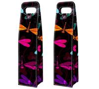 VAPOKF Wine Bags Decoration, 2 PCS Reusable Leather Wine Gift Bag for Party, Picnic, Birthdayl, Trave, (Colorful Dark Green Yellow Blue Dragonfly)