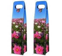 VAPOKF Wine Bags Decoration, 2 PCS Reusable Leather Wine Gift Bag for Party, Picnic, Birthdayl, Trave, (Cosmos Flower Meadow Pink Flower)