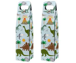 VAPOKF Wine Bags Decoration, 2 PCS Reusable Leather Wine Gift Bag for Party, Picnic, Birthdayl, Trave, (Dinosaurs and Volcanoes)