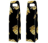 VAPOKF Wine Bags Decoration, 2 PCS Reusable Leather Wine Gift Bag for Party, Picnic, Birthdayl, Trave - Golden Lipstick Kiss Pattern